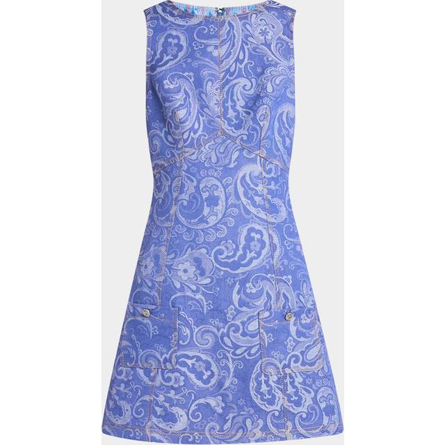 Etro, Robe Courte En Denim Jacquard, Femme, Bleu Poudre, Taille 38