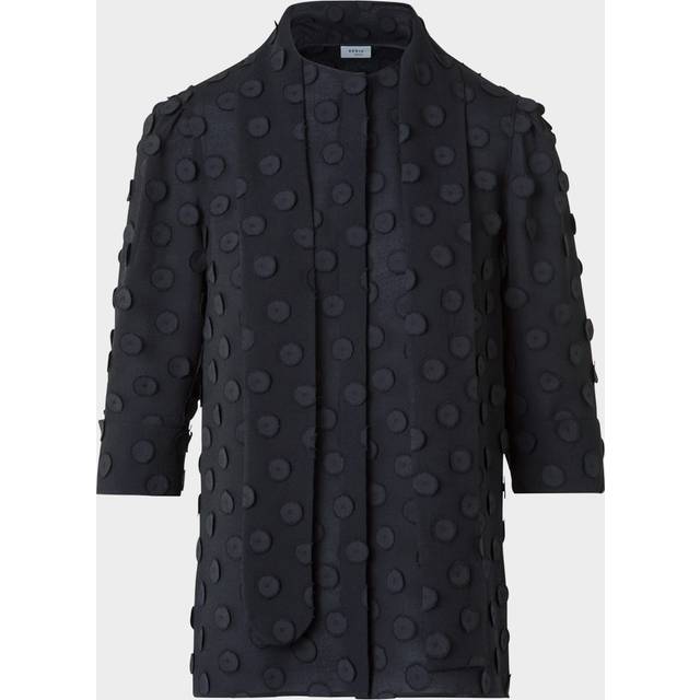 3D Polka Dot Techno Georgette Scarf Boho Blouse - BLACK - 12