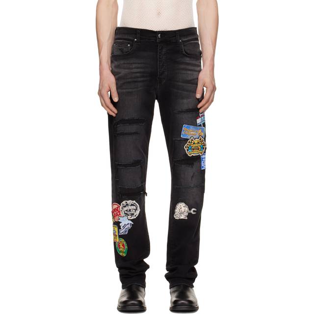 AMIRI Black Station Patch Repair Slim Jeans - Vintage Black - WAIST US 34