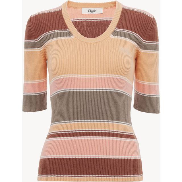 Chloé - Embroidered Striped Ribbed Cotton Sweater - Pink - small
