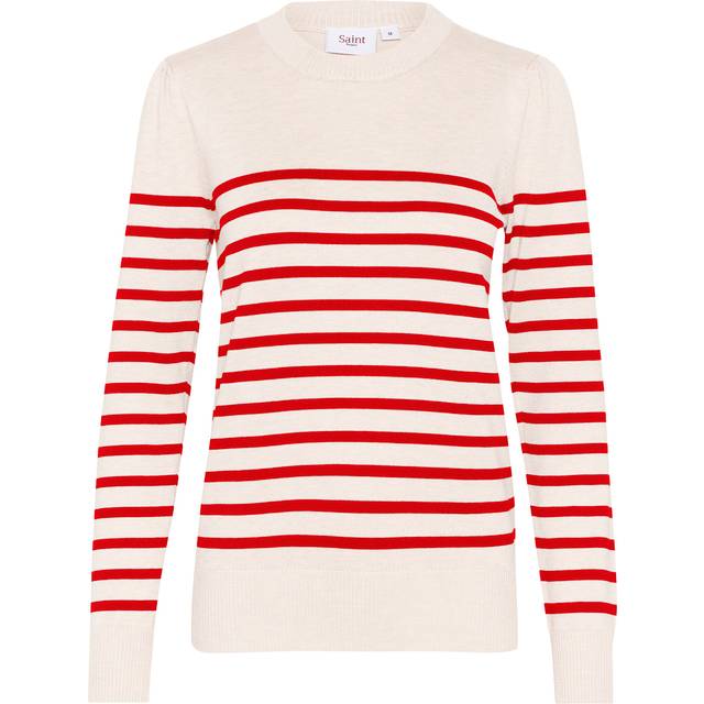 Saint Tropez, Round-neck Knitwear, female, Multicolor, M, Striped Pullover Jumper Ice Scarlet Stripe