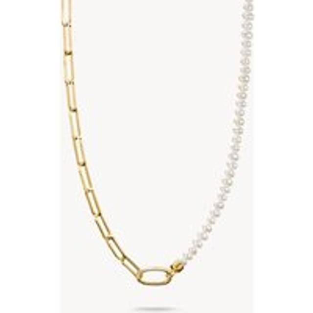 Thomas Sabo Charm necklace paperclip and pearls with Connect link gold-plated white C1211-430-14-L45 - yellow gold-coloured/white - 45 cm