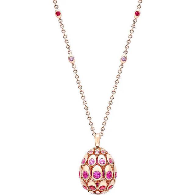 Fabergé Cosmic Curve 18k Rose Gold Ruby & Pink Sapphire Egg Pendant & Chain