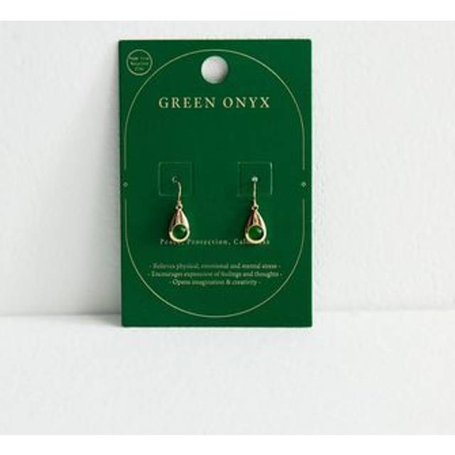 New Look Gold Tone Semi Precious Green Onyx  Teardrop Earrings