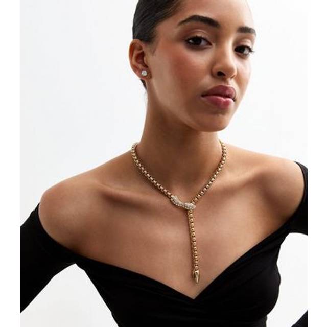 New Look Gold Tone Diamanté Snake Necklace