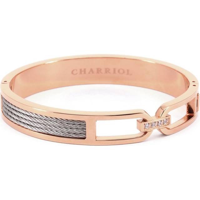 Charriol - Buzio bangle bracelet - women - Cubic Zirconia/Rose Gold Plated Steel - M - Pink