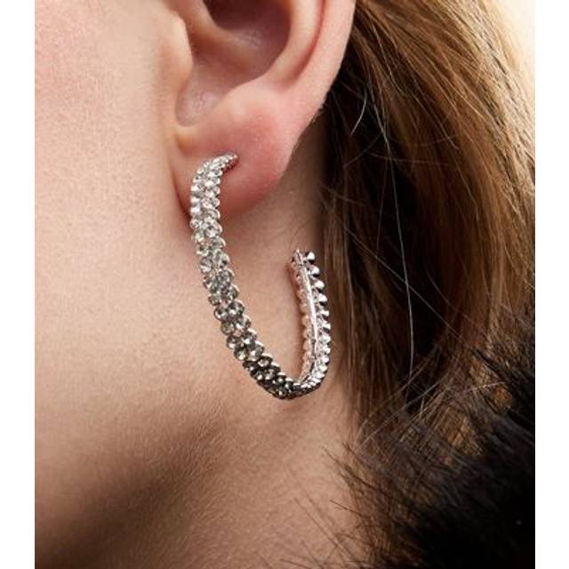 New Look Silver Tone Diamanté Hoop Earrings