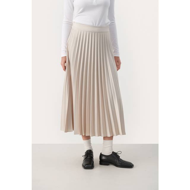 Part Two, Kjol, Dam, M, Polyester, Plisserad A-linjeformad midikjol - beige (M)