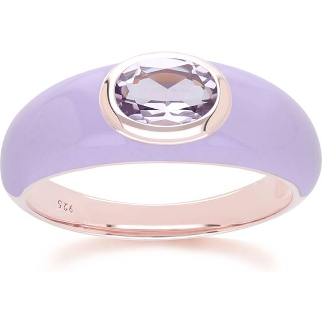 Siberian Waltz Violet Enamel & Octagon Amethyst Ring In Rose Gold Vermeil