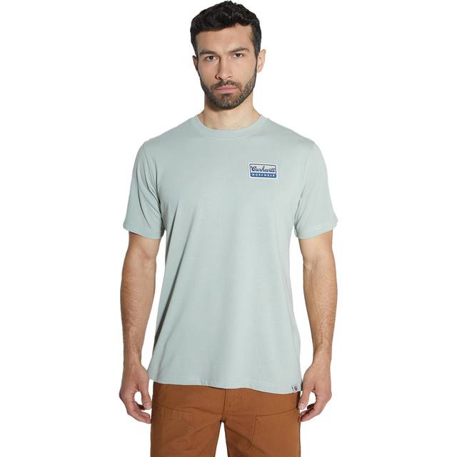 Carhartt Script Patch Relaxed-Fit, t-shirt , color: Light Green/Dark Blue , size: M