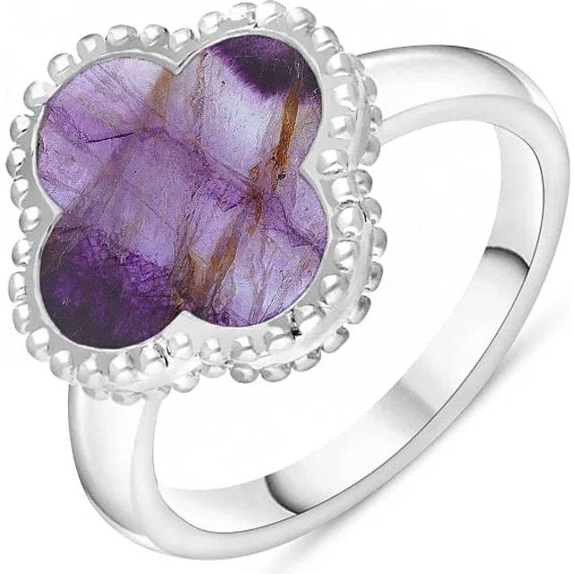 9ct White Gold Blue John Bloom Four Leaf Clover Ball Edge Ring - I