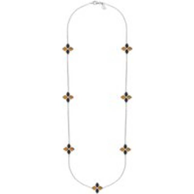 Sterling Silver Whitby Jet And Amber Eden Long Marquise Flower Necklace
