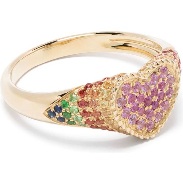 Yvonne Léon - 9kt yellow gold Baby Chevaliere Coeur sapphire and tsavorite ring - men - Blue Sapphire/Green Sapphire/Pink Sapphire/9kt Yellow Gold/...