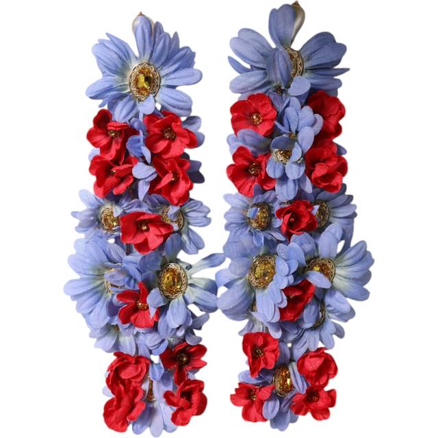 Gold Tone Brass Floral Crystal Clip On Dangling Earrings