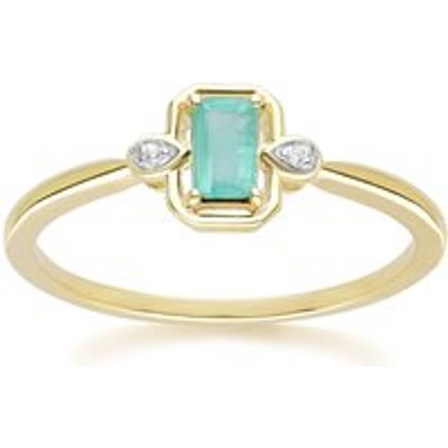 Classic Emerald Baguette & Diamond Ring In 9ct Yellow Gold