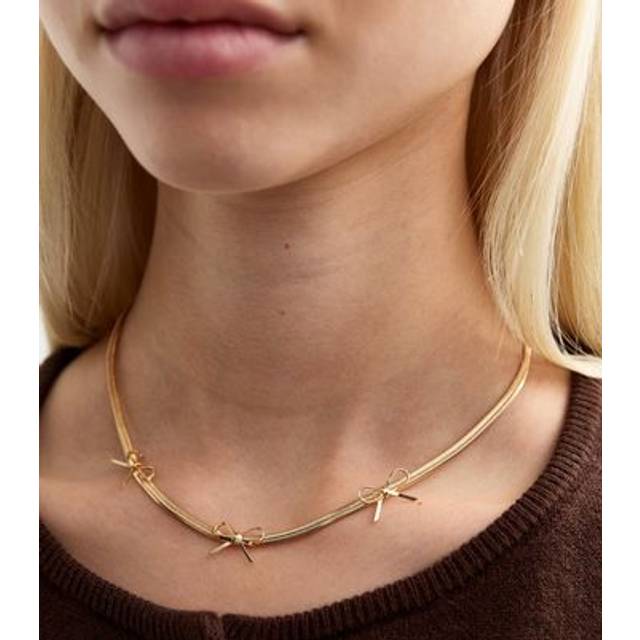 New Look Gold Tone Bow Snake Chain Necklace