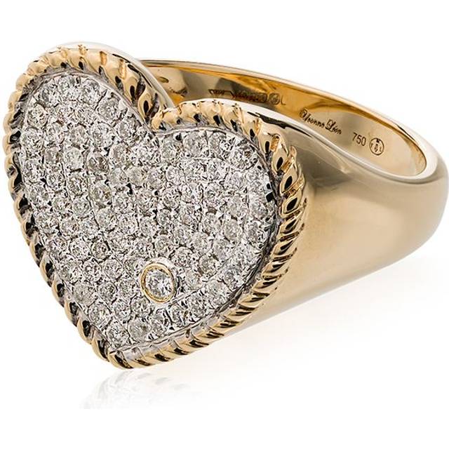 Yvonne Léon - 18kt gold and diamond Pave heart ring - women - Diamond/18kt Yellow Gold - 50
