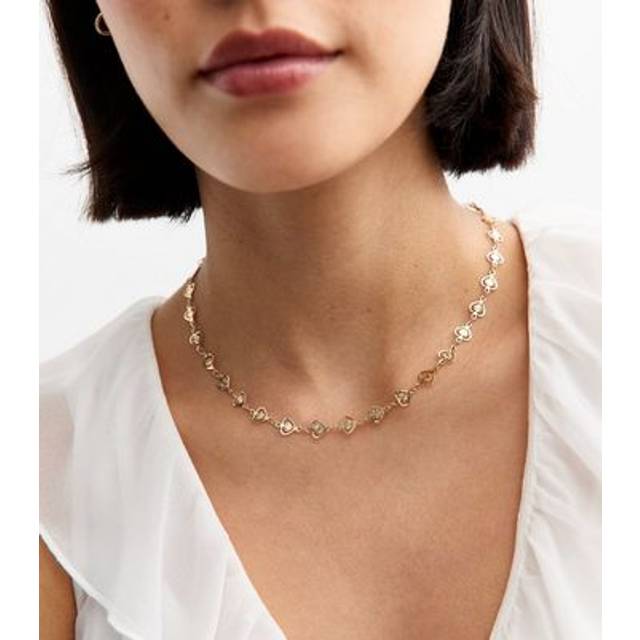 New Look Gold Tone Engraved Heart Chain Necklace