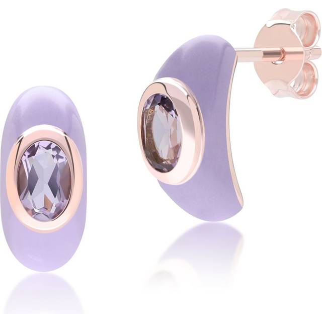 Siberian Waltz Violet Enamel & Octagon Amethyst Half Hoop Earrings In Rose Gold Vermeil