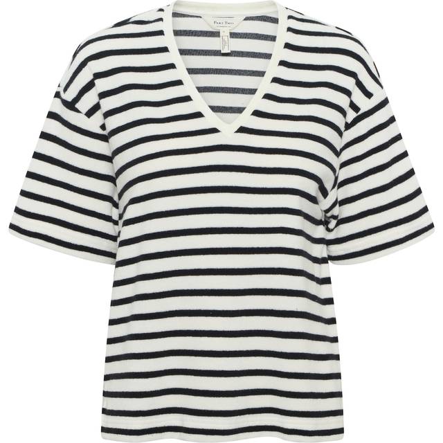 Part Two, Topp, Dam, XL, Bomull, Randig T-shirt med V-ringning