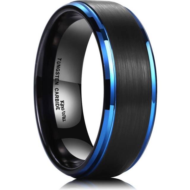 King Will Duo 8mm Black Brushed Finish Tungsten Carbide Ring Blue Plat