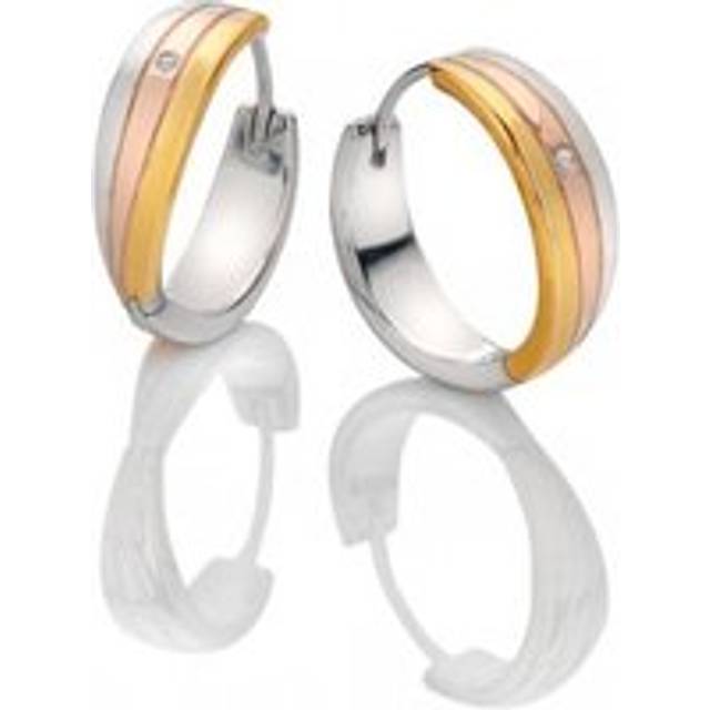 Hot Diamonds Sterling Silver Three Colour Diamond Trio Huggie Hoop Earrings DE841