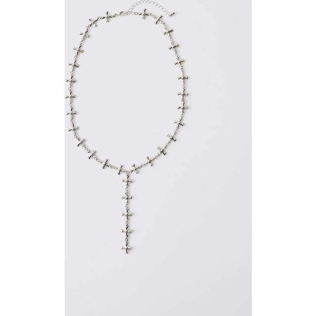 Silver Cross Necklace - Grey - One Size