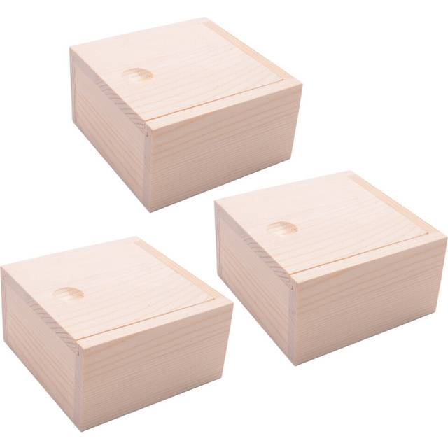3X Small Plain Wooden Storage Box Case for Jewellery Small Gadgets Gift Wood Color