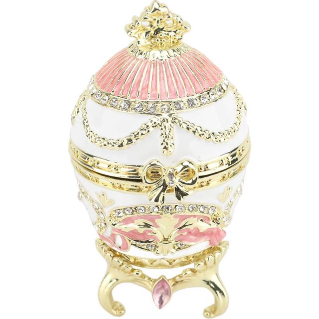 Egg Style Trinket Box Enameled Hinged Jewelry Organizer Ring Earrings Jewelry Box Collectible