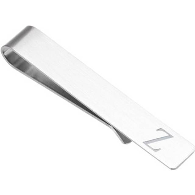 Initial Tie Clip For Men, Letter Z Necktie Tie Bar Pinch Clips, Silver Tone