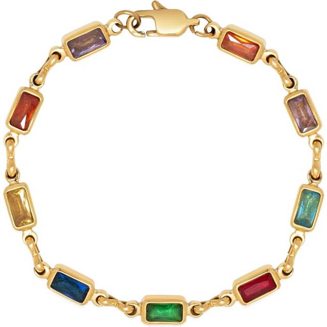 Nialaya Jewelry - rectangle tennis bracelet - men - Cubic Zirconia/18K Gold-Plated Stainless Steel - M