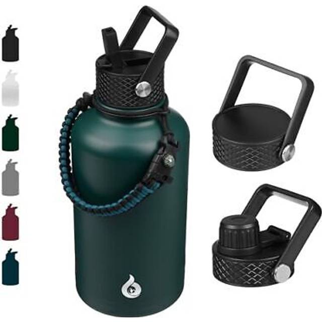 BJPKPK Half Gallon Insulated Water Bottles with Straw Lid 64oz Large Water Bottle Stainless Steel Water Bottles with 3 Lids and Paracord Handle  Water