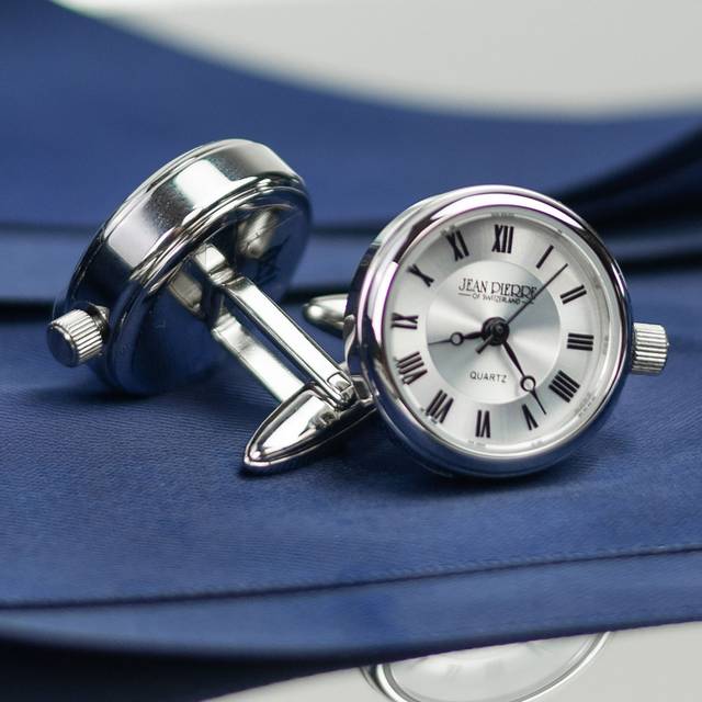 Jean Pierre Silver Dial Chrome-Plated Cufflink Watches