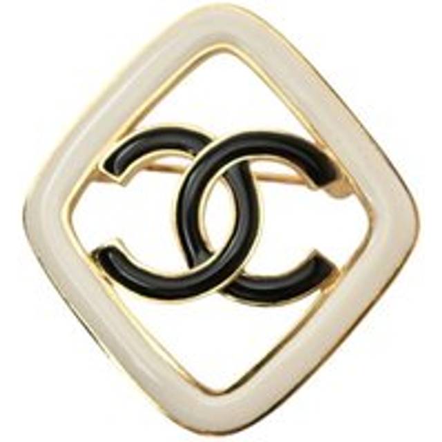 Womens Preloved CC brooch Diamondshaped Enamel Wo - Gold Brooches - Metallics - One Size