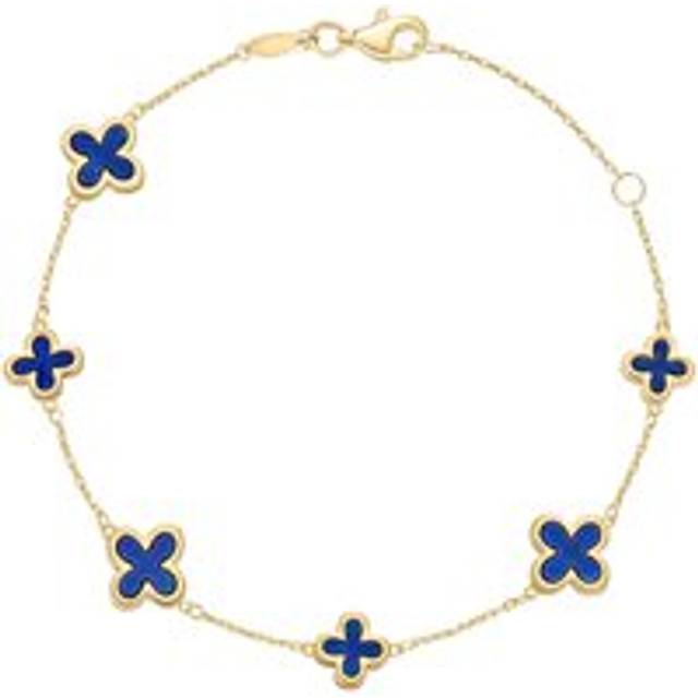 9ct Yellow Gold Lapis Clover Bracelet - Gold/Yellow Gold/Blu