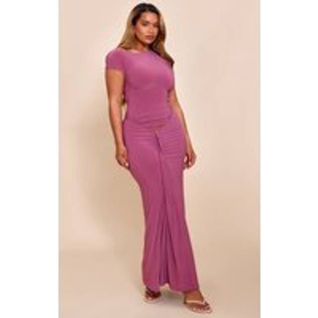 Shape Mauve Off Shoulder Lace Up Back Drape Detail Maxi Dress, Purple - 10