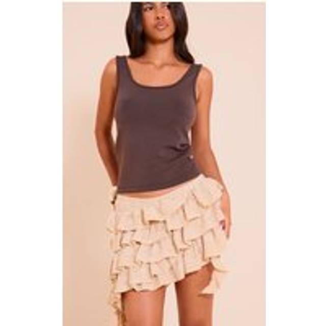 Petite Beige Textured Tiered Rara Mini Skirt, Camel - 8