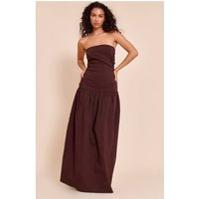 Chocolate Stretch Woven Bandeau Ruched Maxi Dress, Chocolate - 4