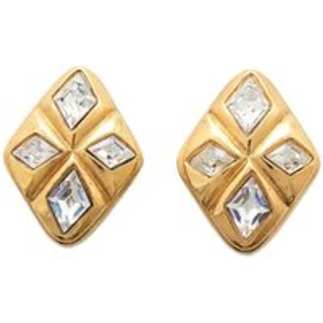 Womens Preloved Crystal Stud Earrings Geometric Design Wo - Gold - Metallics - One Size