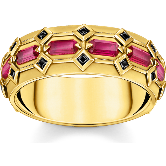 Thomas Sabo Wide gold plated ring in crocodile design with red stones red TR2422-995-10-50 - yellow gold-coloured/black/dark red