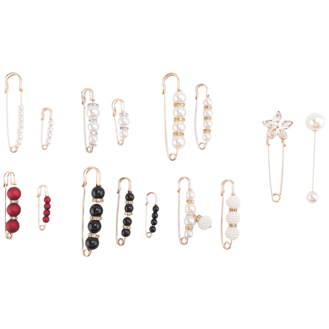 15Pcs Sweater Clips Safety Pins Faux White Pearl Brooch Pin Clip