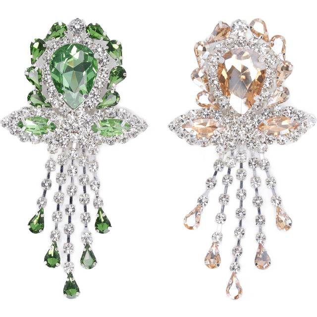 2pcs Wedding Bouquet Brooches Pin Flower Shape Grass Green Champagne Shine Crystal Rhinestone