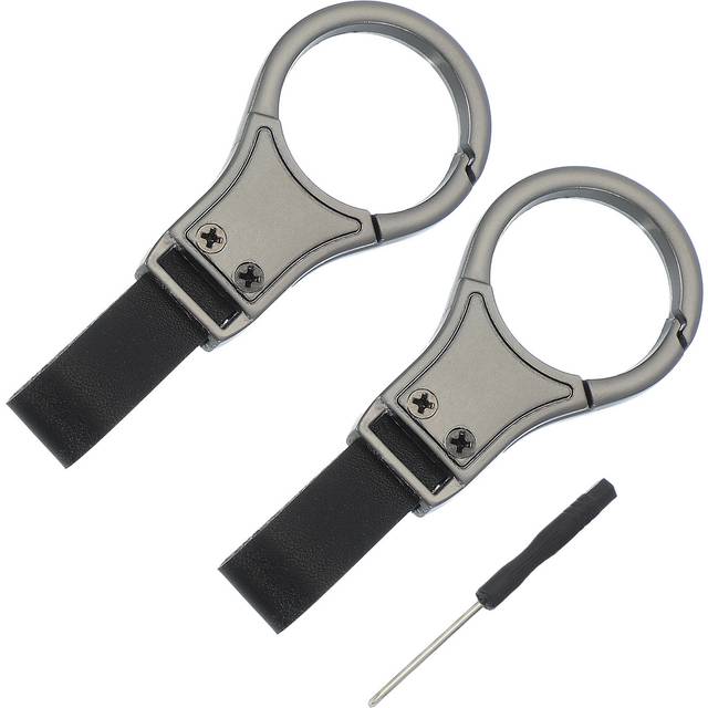 2pcs Car Key Chain Detachable Round Clip Leather Keychain With Strap Dark Gray