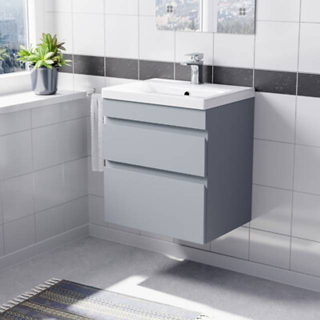 Nes Home Wall Hung Matte Grey 500mm PVC 2 Drawers Vanity Unit & Basin Sink