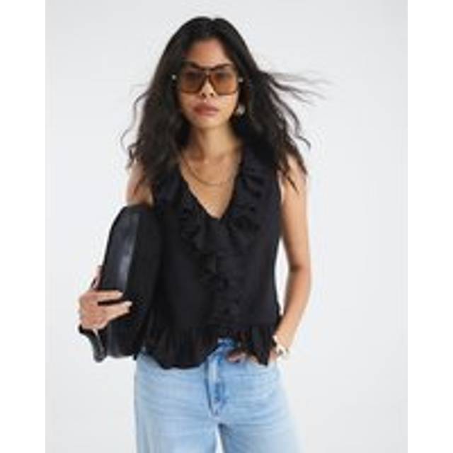 River Island Womens Black Sleeveless Ruffle Top - 22