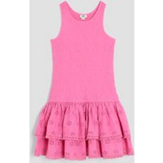 River Island Girls Pink Shirred Broderie Rara Dress - 7 Yrs