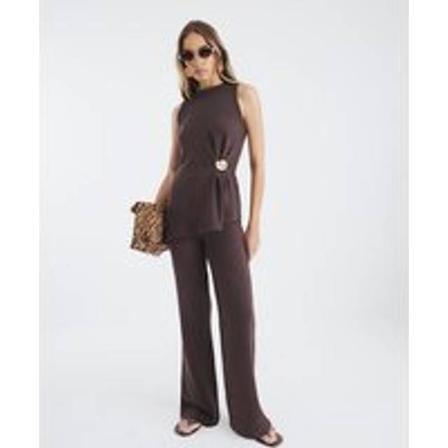 River Island Womens Brown Ribbed Wide Leg Trousers - M