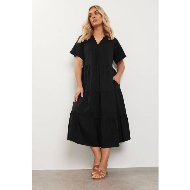 Yours Curve Black Tiered Cotton Midaxi Dress, Women's Curve & Plus Size, Yours - 14