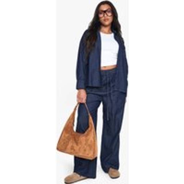 Womens Plus Chambray Drawstring Wide Leg Trouser - Blue - 20, Blue