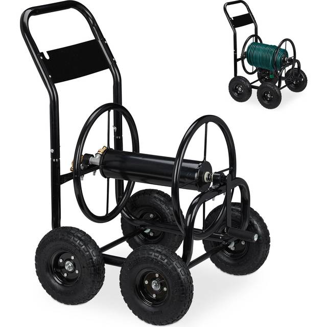 Relaxdays - Hose Trolley, Up to 75 Meters, 4 Wheels, h x w x d: 95.5 x 61 x 72 cm, Steel, Black